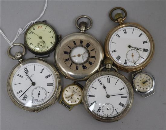 Two silver hunter pocket watches, a half-hunter silver pocket watch and four other watches,